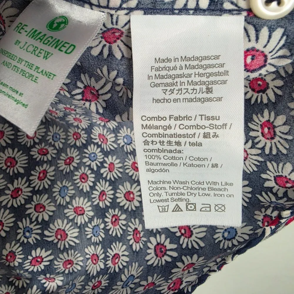 J. Crew Button Down Shirt Poplin Short Sleeve Organic Cotton Floral Navy Size L